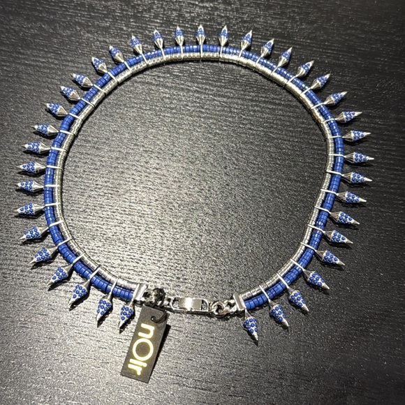 Noir Jewelry Lapis Stone Rhodium-Plated Spike “Rippling Water” Necklace - NWT - Picture 5 of 8